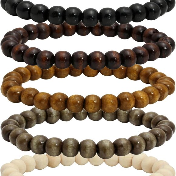 Other - 5 Pcs Wooden Beaded Bracelet Bangle for Men and Women Elastic